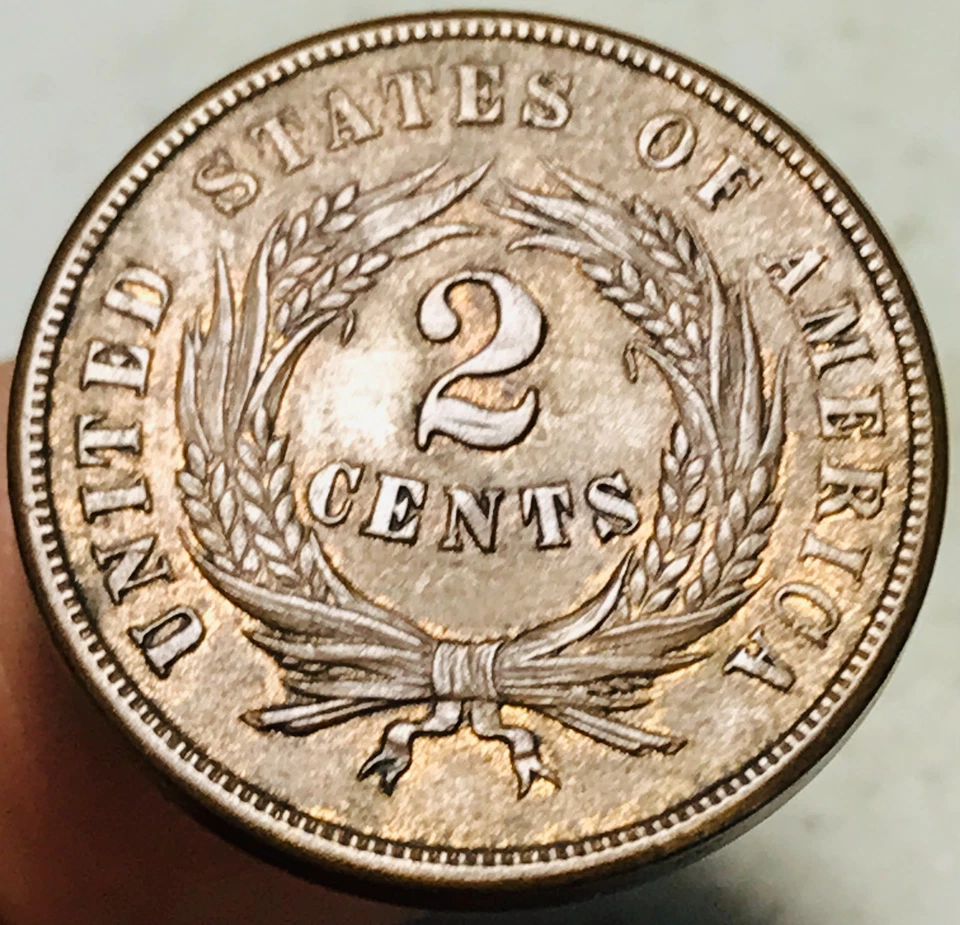 1864 Two Cent Piece 2C FULL MOTTO Ungraded Civil War Date US Copper Coin CC28207 - Image 3 of 4