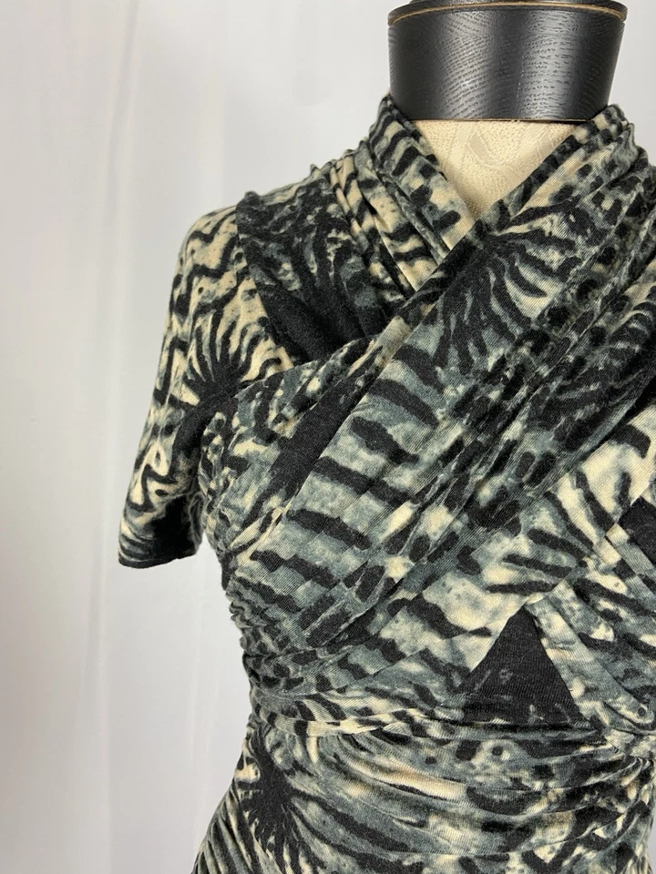 Tracy Reese Size Small Petite Animal Print Brown Midi Gathered Front Dress - Image 3 of 4