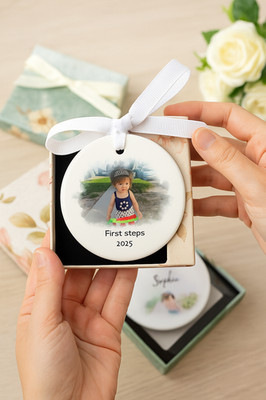 Baby First Steps Personalized Ornament|Custom Photo&Text|Milestone Keepsake Gift