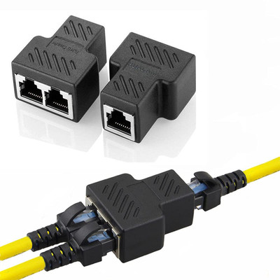RJ45 Splitter Adapter,USB 1 to 2 Network Connector Dual LAN Ethernet Socket 8P8C