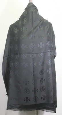 Auth Tory Burch  Scarf Shawl Stole Wrap 65% Cashmere 35% Silk Black Used