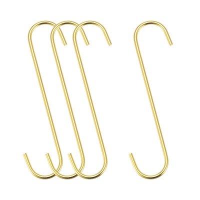 S Hanging Hooks 8'' Extra Long Steel Hanger Indoor Outdoor Uses Gold 4PACK