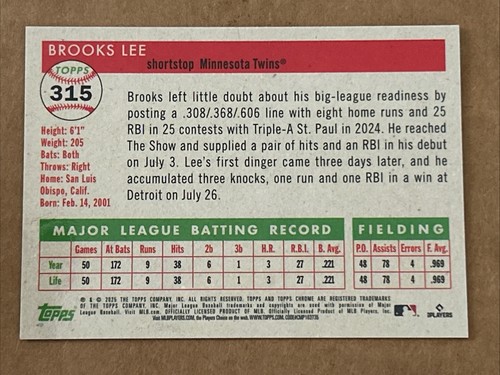 Brooks Lee 2025 Topps Chrome Platinum Black Vibrations #315 Rookie /10 Twins - Bild 6 von 6