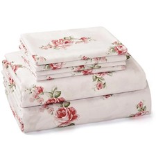 Queen Sheet Set 6 Pieces Pink Rose Floral , Cottage Core Botanical Patterned...