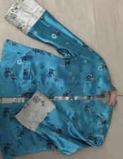 Chinese Silk Reversible Blue Silver Floral Brocade Embroidered Jacket