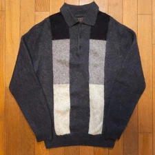 NWOT BEAMS Plus Japan Mohair Gradation Stripe Knit Sweater Polo Gray Medium