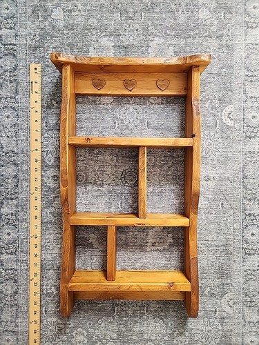 Vintage Rustic Solid Wood Wall Shelf - Farmhouse Heart Display ...