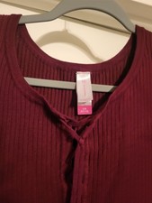 No Boundaries Burgundy Knit Sweater Dress Lace Up Scoop Neck Long Sleeve L/G