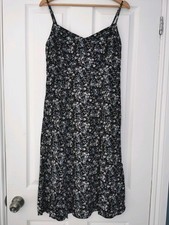 Uniqlo Women's Dark Blue Floral Satin Scrappy Midi Dress Size S