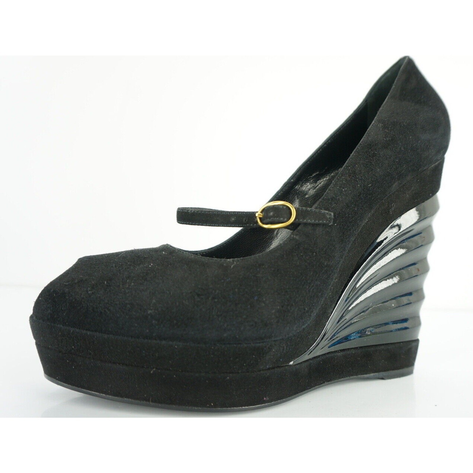 Decolte Saint Laurent scamosciate Mary Jane con zeppa modellata alata taglia 38 5 nuove $950 Yves