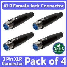 4 Pack XLR Connector 3-Pin Straight Female Microphone Plug 3 Pole DMX Jack Black