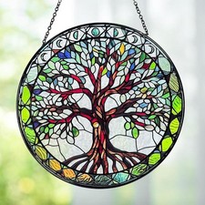2 Pack, Tree of Life Suncatcher Stained Glass Window Hanger Hand-Painted Decor