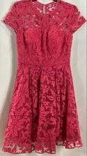 Ted Baker Size 2 Caree Dress Pink Floral Cutwork Lace Cocktail Fit & Flare