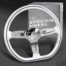 W-power 457mm D-shape White Wood Grip 5hole Chrome Spoke 18 Steering Wheelhorn
