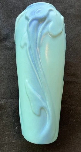 Vtg Van Briggle 12" Tall Blue Green Calla Lily Vase Signed Gail Pache V6 shape