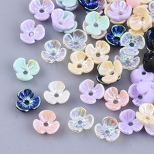100pcs AB Color Plated 3-Petal Flower Opaque Resin Beads Caps Crafts 6x6.5x2.5mm