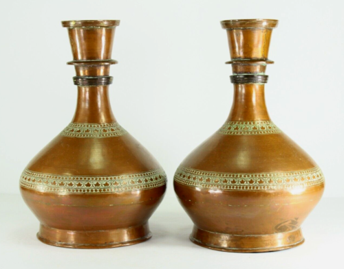= Antique 1800's Pair of Copper Vodka Bottles Ewers Imperial Russia Vase Form - Picture 1 of 12