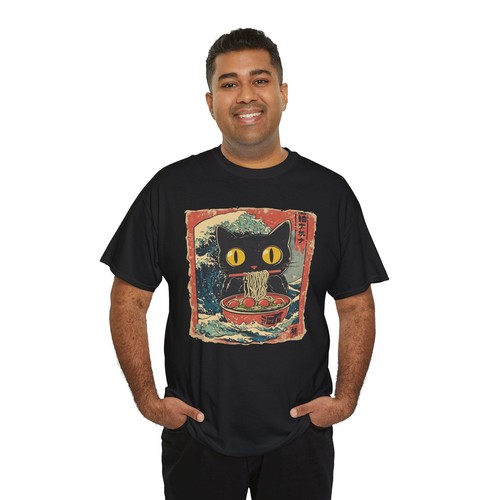 Oni Mask T-Shirt | Japanese Black Cat Eats Ramen Shirt - Bild 10 von 13