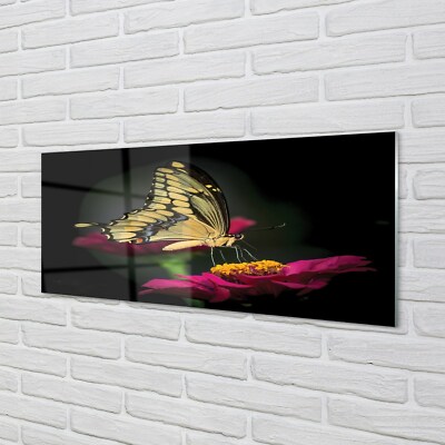 Tulup Glasbilder 125x50 Wandkunst Schmetterling auf einer Blume