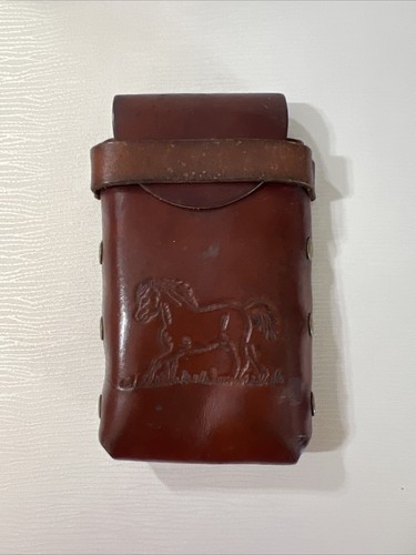 Vintage 1950s Western Brown Leather Horse Embossed Nickel Studs Pocket Pouch