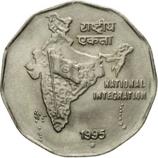 #581071 M&uuml;nze, INDIA-REPUBLIC, 2 Rupees, 1995, SS, Copper-nickel, KM:121.3