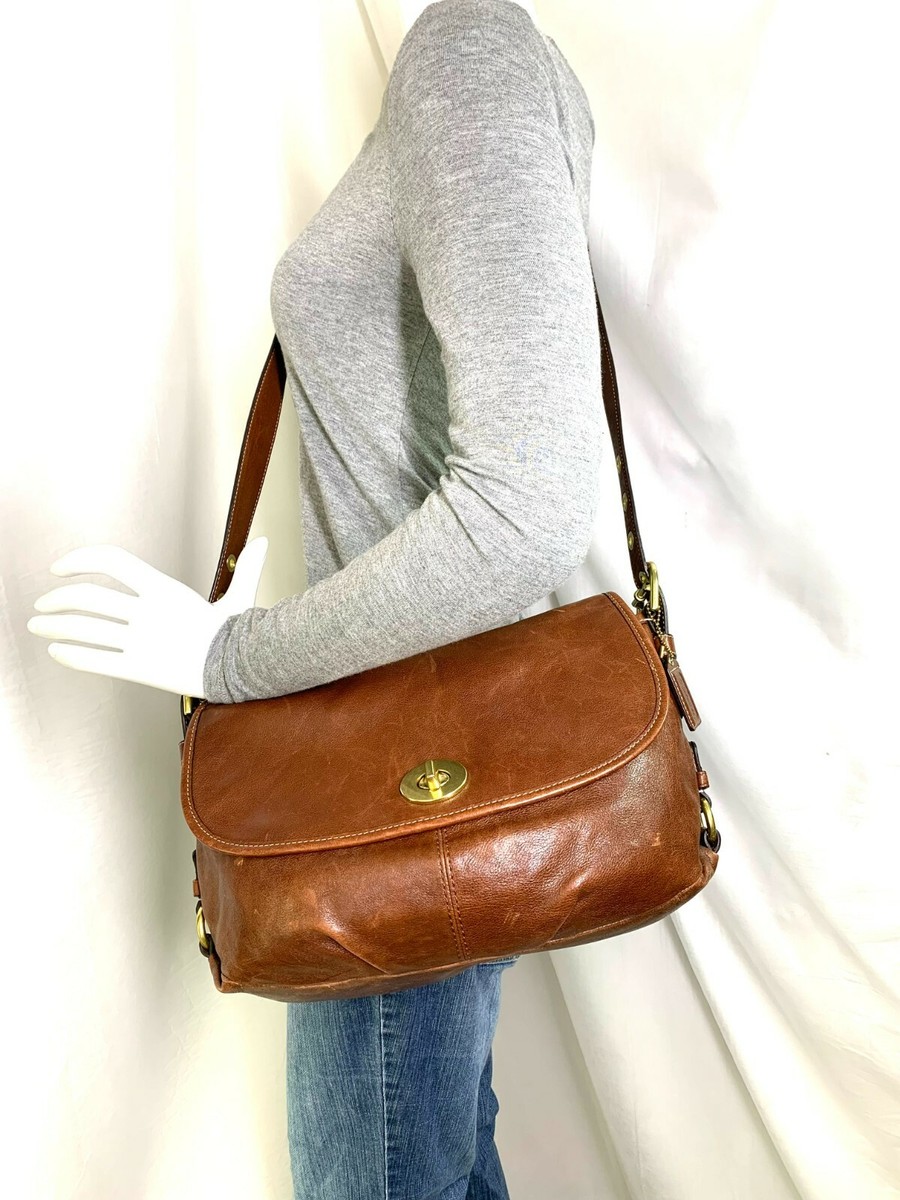 Coach Z Brown Leather Z23987 Medium Flap Shoulder Duffle Bag