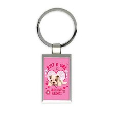 For Bulldog Lover Owner : Gift Rectangular Keychain Girl Loves Dogs Animal Pet