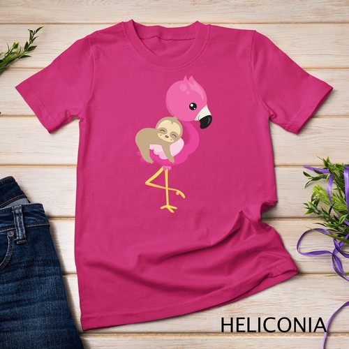 Linda camiseta unisex de verano de pájaro flamenco rosa perezoso - Imagen 5 de 15