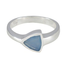 Blue Chalcedony Solid Silver Ring Handmade Jewelry For Occasion Gift US