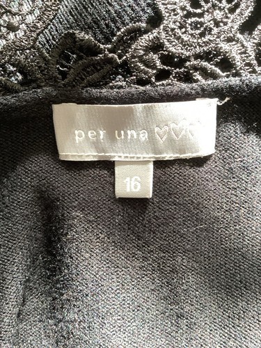 PER UNA SPECIAL OCCASION DRESS BLACK FINE KNIT LONG SLEEVE LACE DETAIL SZ 16 VGC - Picture 8 of 10