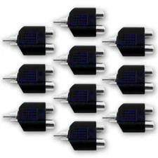 10X Twin/2-way Female RCA/Phono to Male RCA Splitter/Adapter Audio/Video LOT 