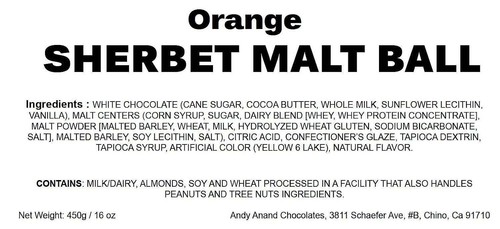 Andy Anand Belgian Chocolate Orange Sherbet Malt Ball 1 lbs,, Ship 2nd Day Air - 第 3/7 張圖片