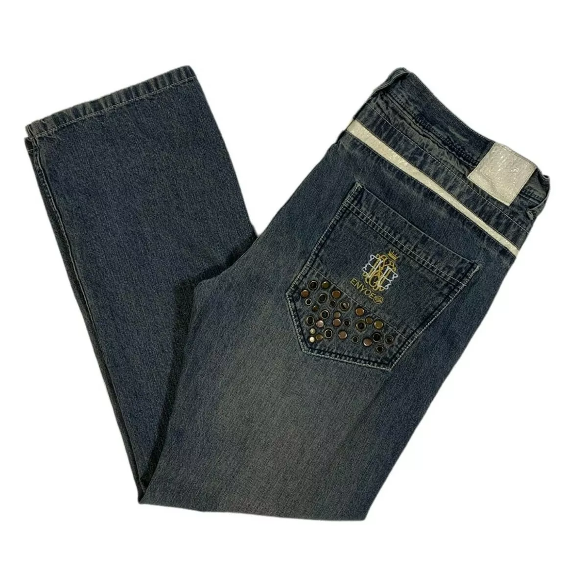 Vintage Enyce Jeans Sz 42 Embroidered Stud Leather Baggy Hip Hop