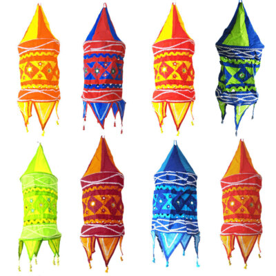 Stofflampe Hängelampe GOA Ibiza - Lampion 1-stufig mit Spiegeln Lampenschirm 