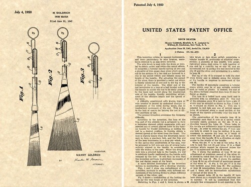 First DRUM BRUSH US Patent Kunstdruck READY TO FRAME Retractable Stick Gladstone