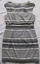 Calvin Klein Gray & White Stripe Lined Sleeveless Sheath Dress Belted Size 12