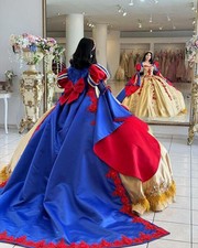 Blue Gold Princess Victorian Quinceanera Dresses Fairy Lace-up Corset Floral