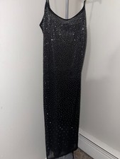 Sheer Rhinestone long BODYCON black dress size L