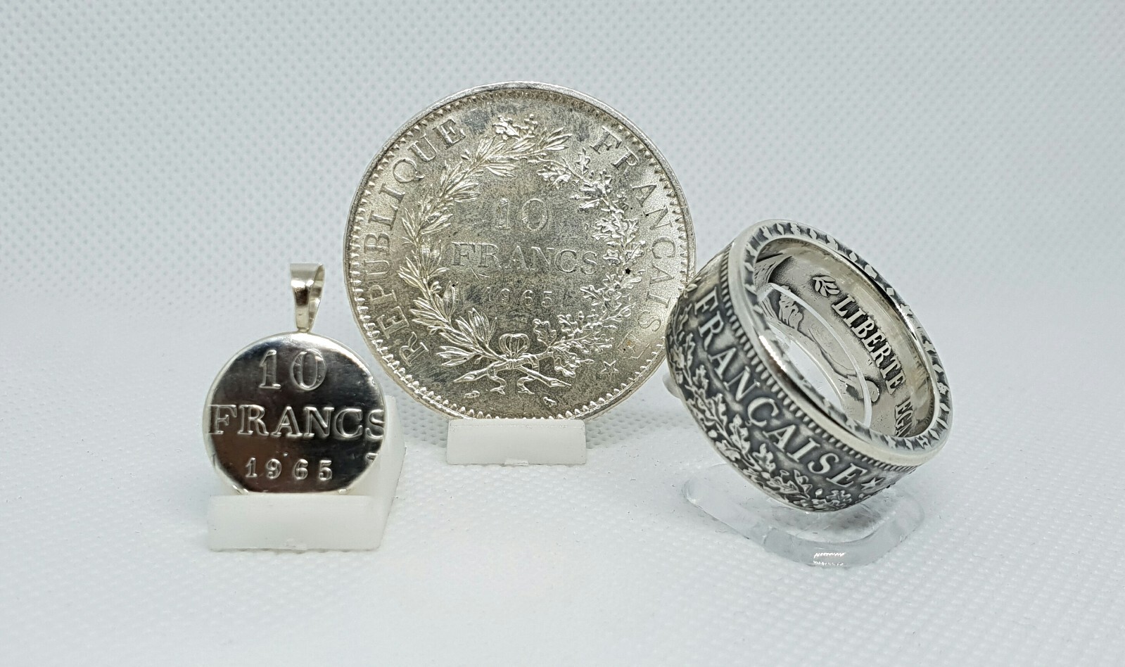 Bague pièce 10 Francs Hercule en argent et son pendentif chic pour vos soirées