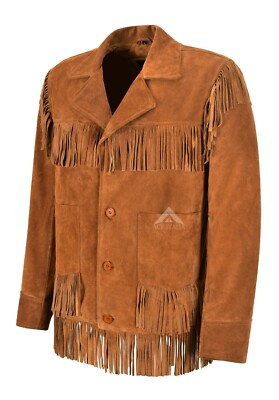 Veste Western En Cuir Vintage à Franges – Marron – Taille XL – Occasion Très Bon état