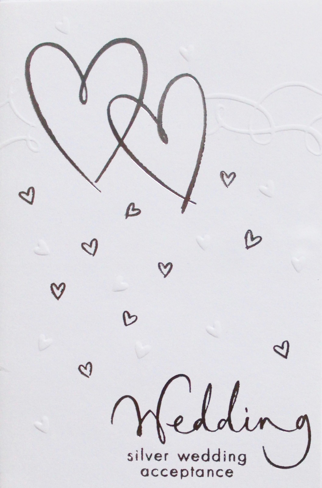 Silver Wedding acceptance small greetings card, respond to invitation, hearts