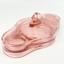 Cambridge Peach Blo Pink Floral Depression Glass Vanity Holder Dresser Compact
