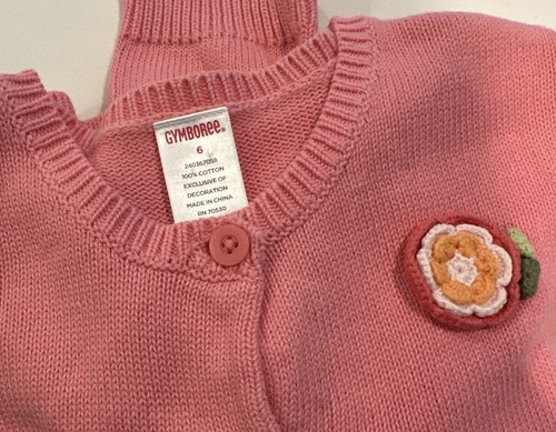Gymboree Tropical Garden Coral Pink Flower Sweater Cardigan 6 - Picture 3 of 3