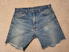 VTG 1970s Levis 505 Orange Tab Cutoff Jean Shorts Tag 38 Waist FIT 36 Hige Fade