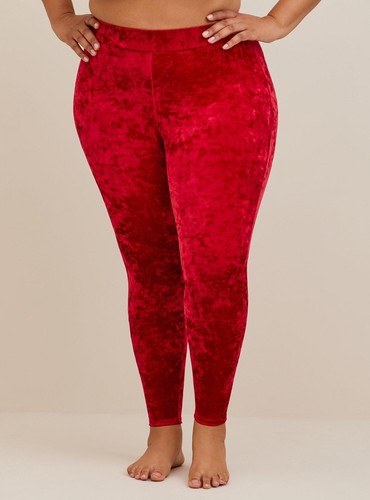 Torrid Full Length Waist Crushed Velvet Legging Red 2 2X 18 20 #H58395 - Picture 2 of 3