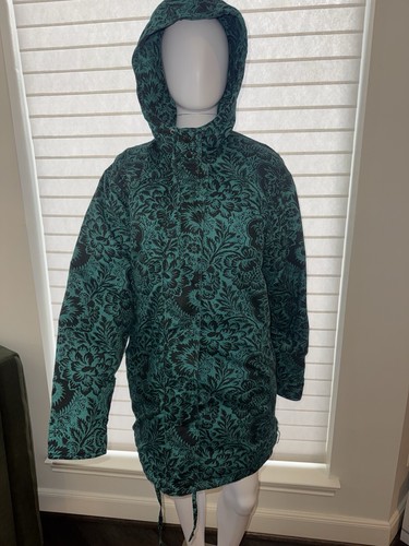 Eddie Bauer Vintage Goose Down Jacket Large Hooded Green Floral Print USA - Picture 2 of 17