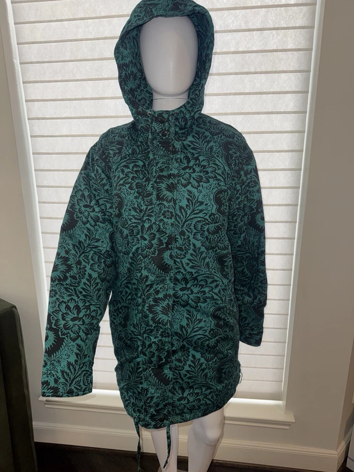 Chaqueta Eddie Bauer Vintage Plumón de Ganso Grande Con Capucha Verde Estampado Floral EE. UU. Foto 2 de 4