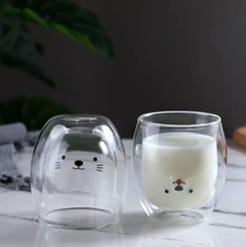 X2 Double-Layered Borosilicate Cat & Dog Glass Coffee Tea Mug Double Wall Gift