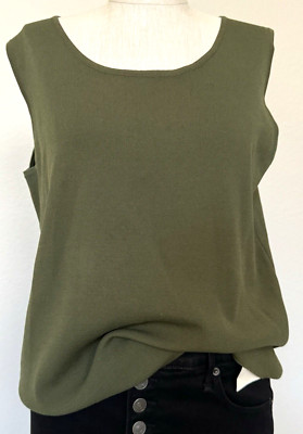 Drapers & Damons Sleeveless Top Women Large Olive Green Scoop Neck Shirt