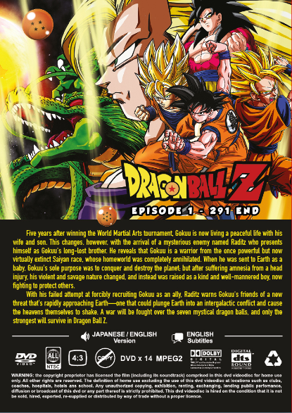 DVD - Dragon Ball Z Epi 1-291 End ~ English Dubbed - FREE